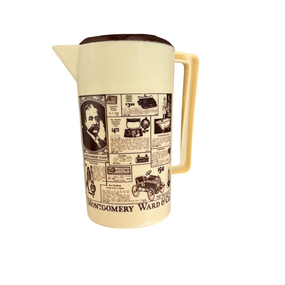 Vintage Montgomery Ward Catalog Graphic Plastic Pitcher Brown Swivel Lid Cream